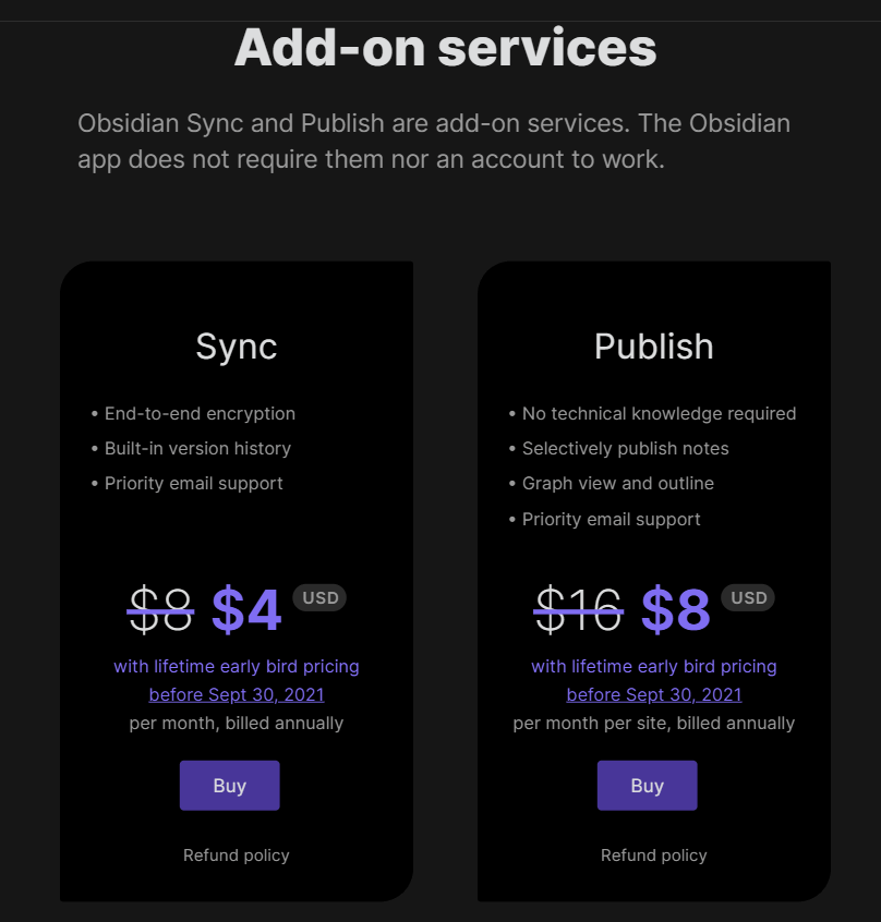obsidian add-on services pricing
